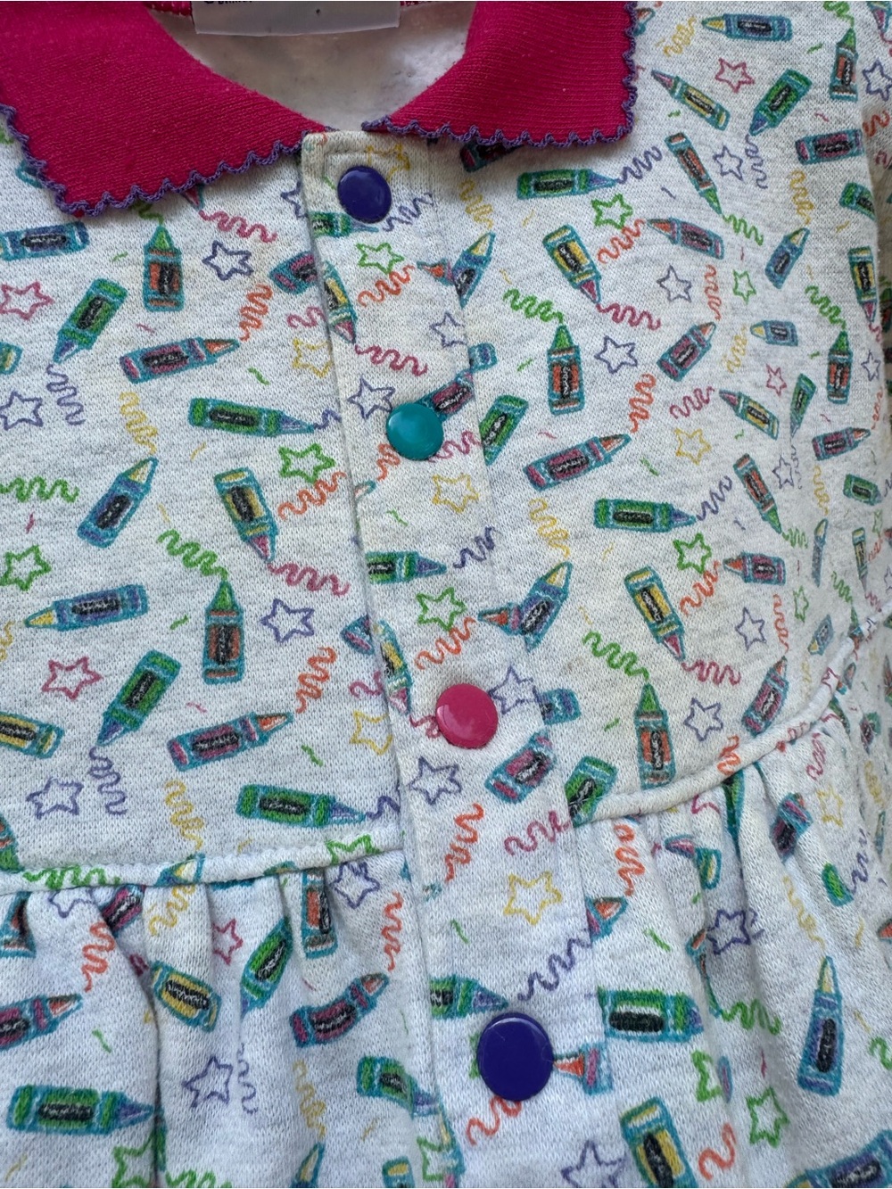 Vintage Crayola Printed Footie with Pink Collar and Teal Cuffs - Picture 3 of 6